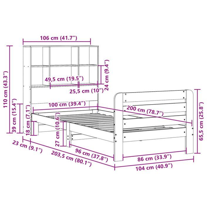 Cadre de lit sans matelas blanc 100x200 cm bois de pin massif - Photo n°11