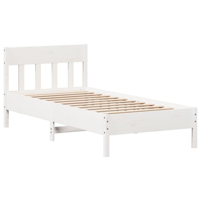 Cadre de lit sans matelas blanc 100x200 cm bois de pin massif - Photo n°5