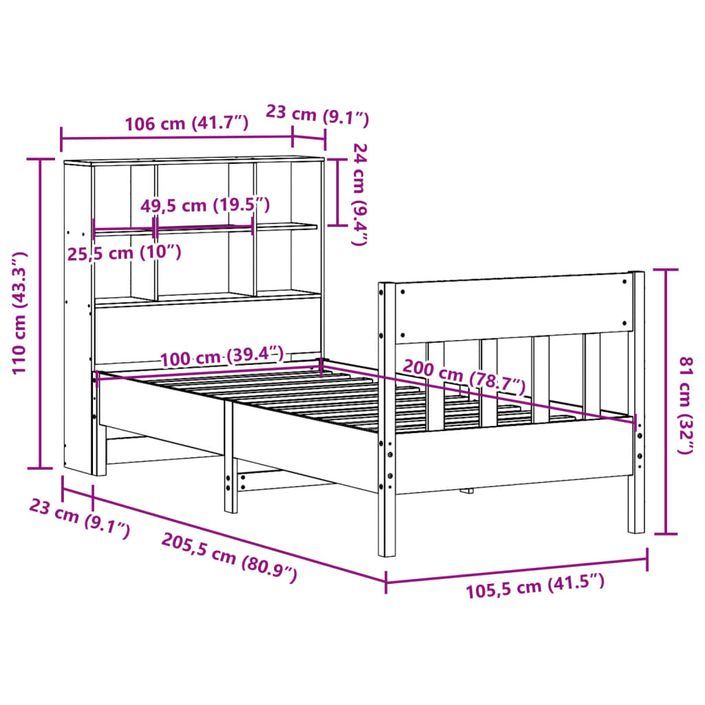 Cadre de lit sans matelas blanc 100x200 cm bois de pin massif - Photo n°12