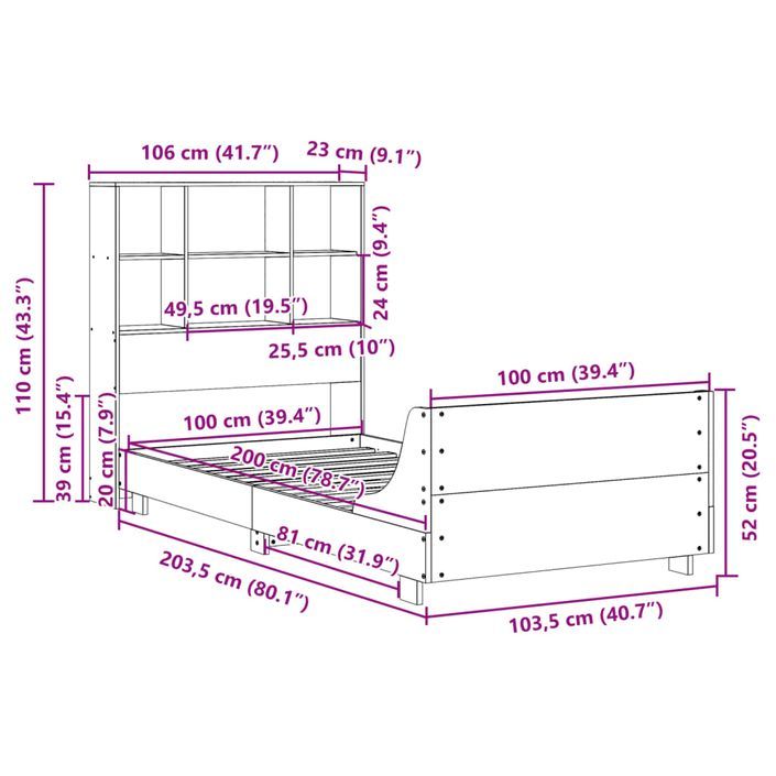 Cadre de lit sans matelas blanc 100x200 cm bois de pin massif - Photo n°12