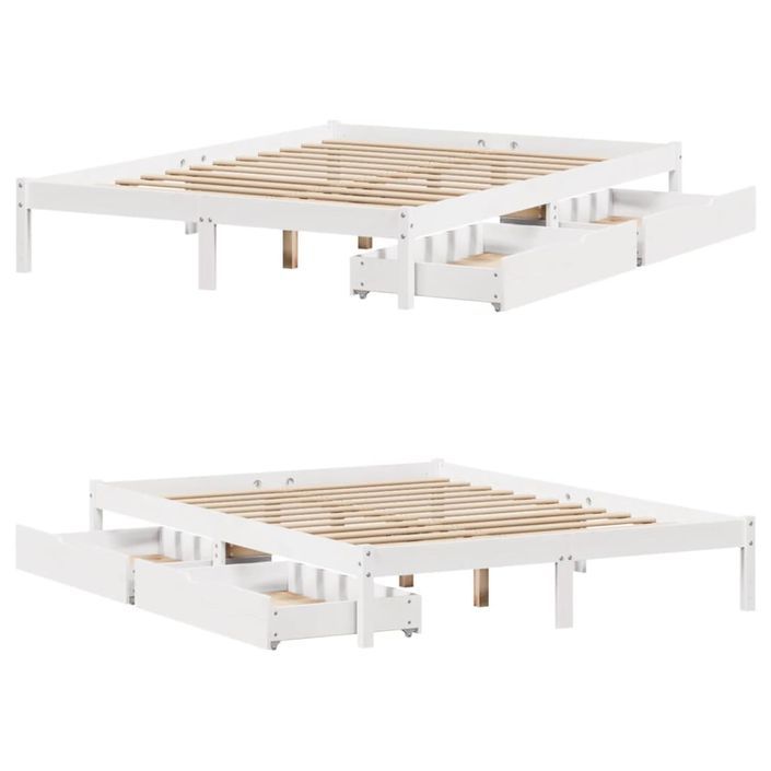 Cadre de lit sans matelas blanc 135x190 cm bois de pin massif - Photo n°9