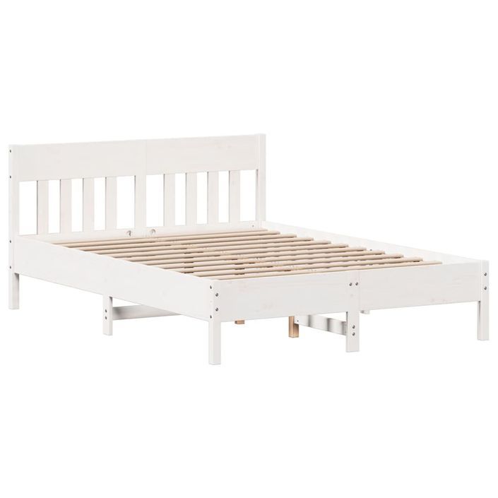 Cadre de lit sans matelas blanc 140x190 cm bois de pin massif - Photo n°5