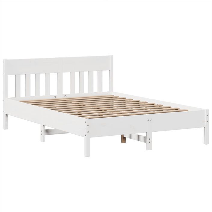 Cadre de lit sans matelas blanc 140x190 cm bois de pin massif - Photo n°5