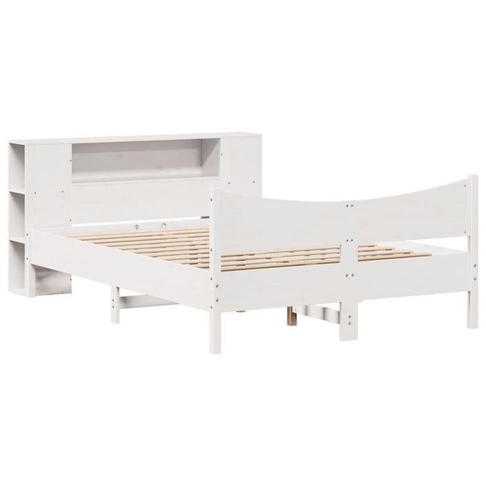 Cadre de lit sans matelas blanc 140x190 cm bois de pin massif - Photo n°3