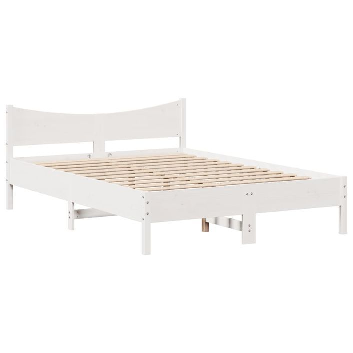 Cadre de lit sans matelas blanc 140x190 cm bois de pin massif - Photo n°5