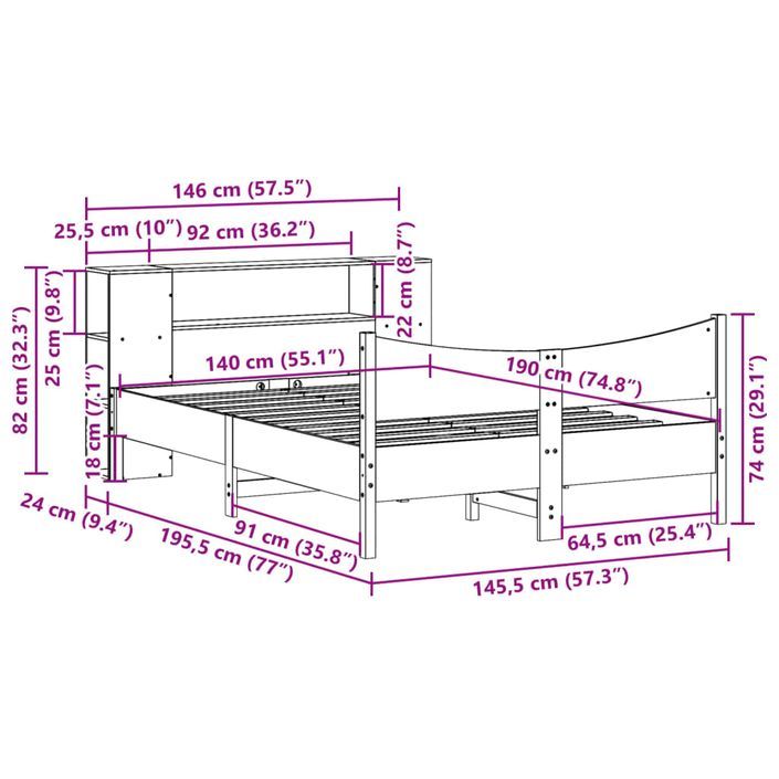 Cadre de lit sans matelas blanc 140x190 cm bois de pin massif - Photo n°11