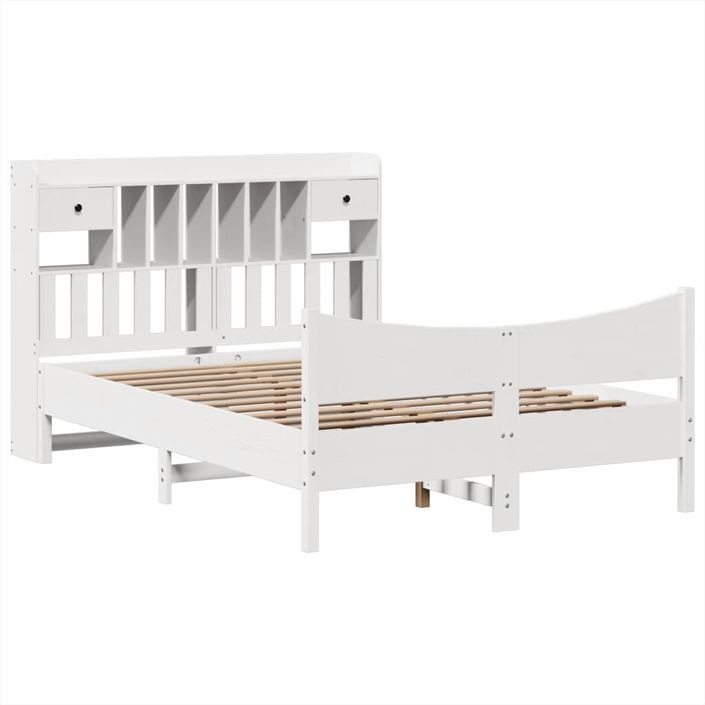 Cadre de lit sans matelas blanc 140x190 cm bois de pin massif - Photo n°3