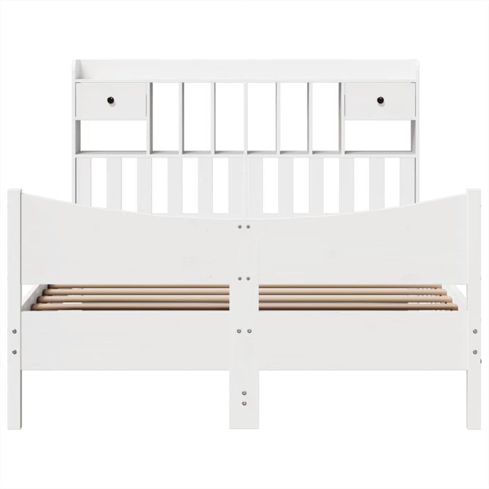 Cadre de lit sans matelas blanc 140x190 cm bois de pin massif - Photo n°4