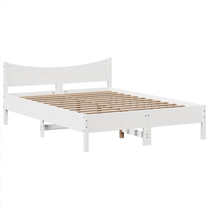 Cadre de lit sans matelas blanc 140x190 cm bois de pin massif - Photo n°5