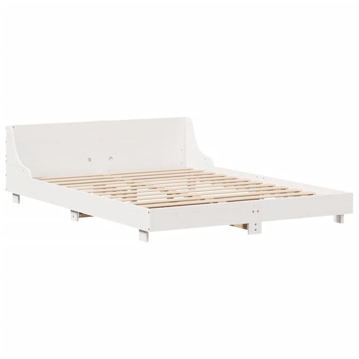 Cadre de lit sans matelas blanc 140x190 cm bois de pin massif - Photo n°5