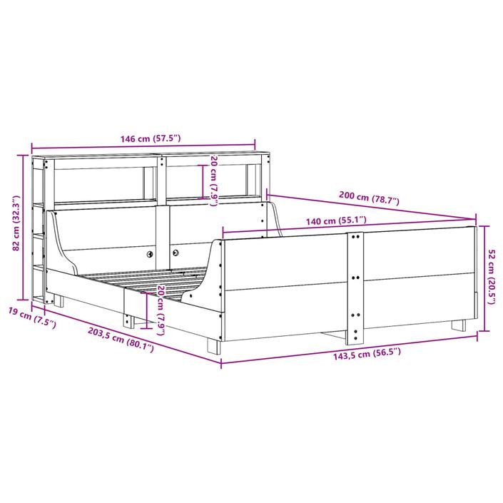 Cadre de lit sans matelas blanc 140x200 cm bois de pin massif - Photo n°12