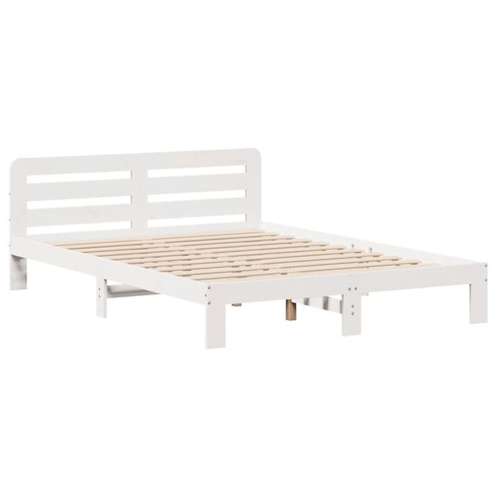 Cadre de lit sans matelas blanc 140x200 cm bois de pin massif - Photo n°5