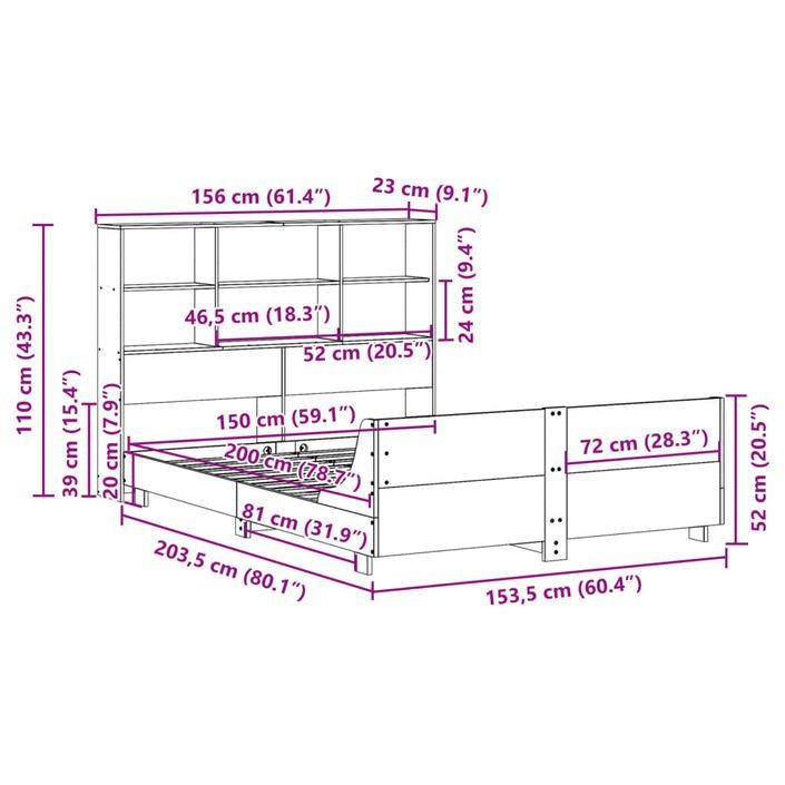 Cadre de lit sans matelas blanc 150x200 cm bois de pin massif - Photo n°12