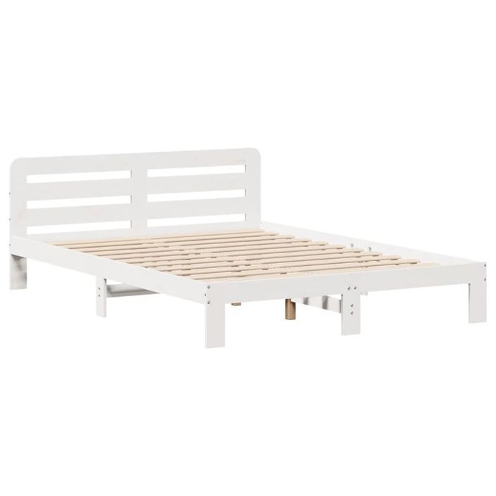 Cadre de lit sans matelas blanc 160x200 cm bois de pin massif - Photo n°5