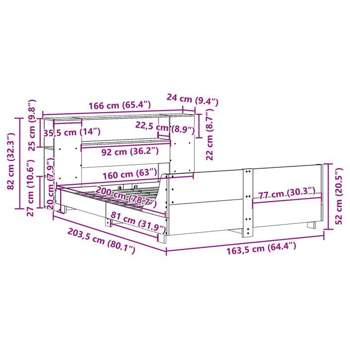 Cadre de lit sans matelas blanc 160x200 cm bois de pin massif - Photo n°12