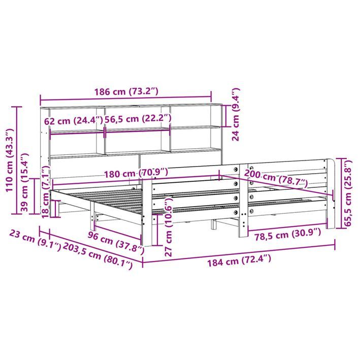 Cadre de lit sans matelas blanc 180x200 cm bois massif de pin - Photo n°11