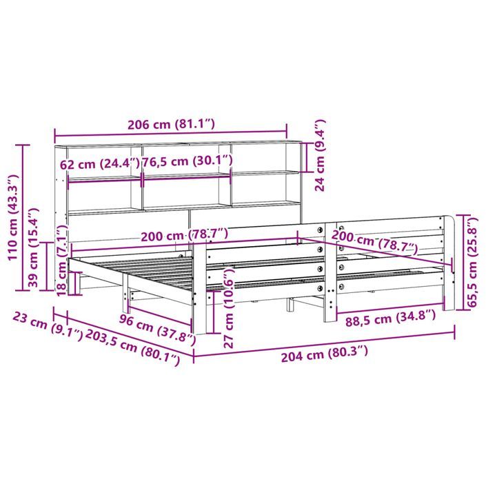 Cadre de lit sans matelas blanc 200x200 cm bois massif de pin - Photo n°11