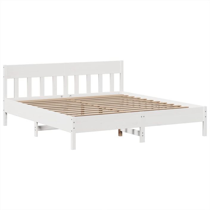 Cadre de lit sans matelas blanc 200x200 cm bois massif de pin - Photo n°5