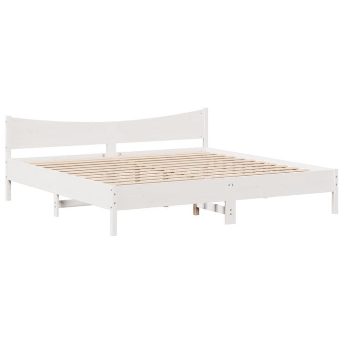 Cadre de lit sans matelas blanc 200x200 cm bois massif de pin - Photo n°5