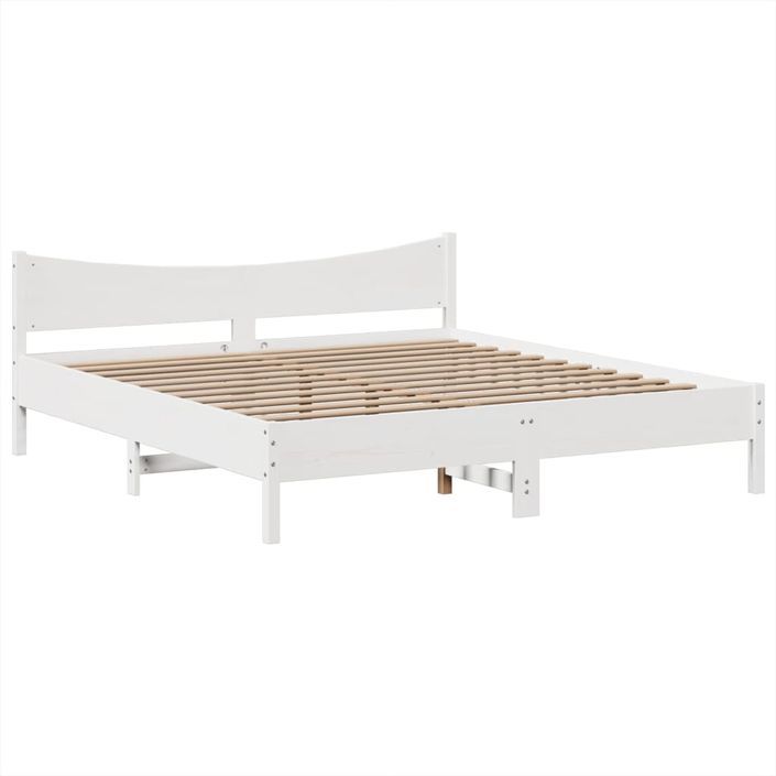 Cadre de lit sans matelas blanc 200x200 cm bois massif de pin - Photo n°5