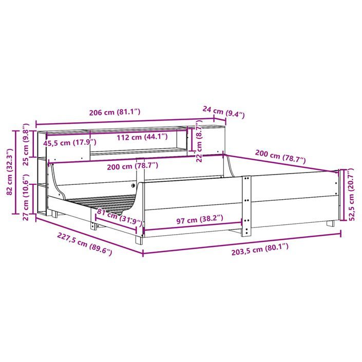 Cadre de lit sans matelas blanc 200x200 cm bois massif de pin - Photo n°12