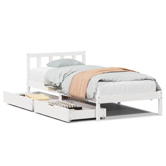 Cadre de lit sans matelas blanc 75x190 cm bois de pin massif - Photo n°1