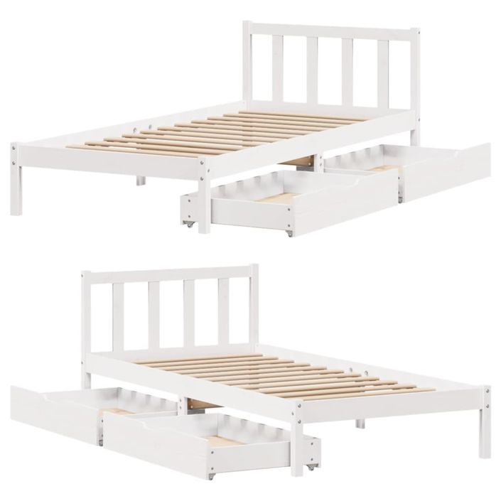 Cadre de lit sans matelas blanc 75x190 cm bois de pin massif - Photo n°9