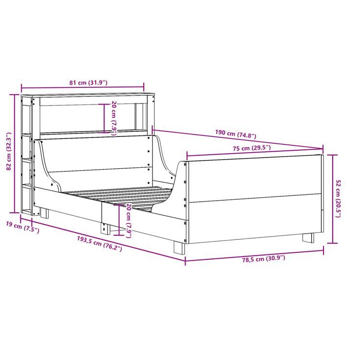 Cadre de lit sans matelas blanc 75x190 cm bois de pin massif - Photo n°12