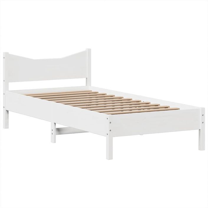 Cadre de lit sans matelas blanc 75x190 cm bois de pin massif - Photo n°5