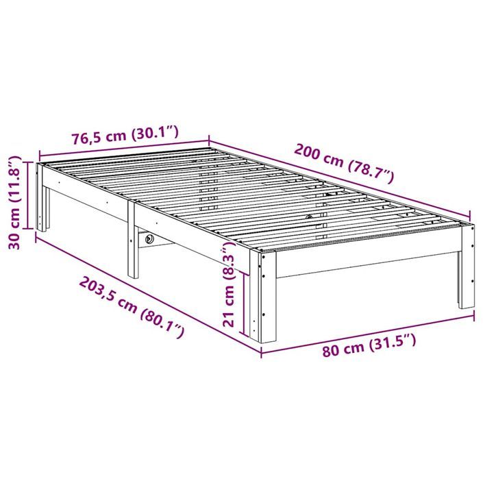 Cadre de lit sans matelas blanc 80x200 cm bois massif de pin - Photo n°10