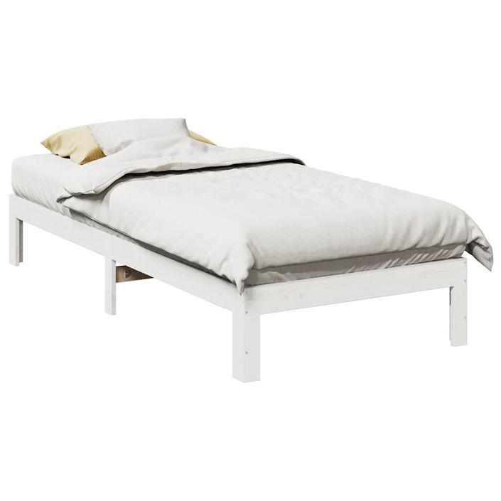 Cadre de lit sans matelas blanc 90x200 cm bois de pin massif - Photo n°1