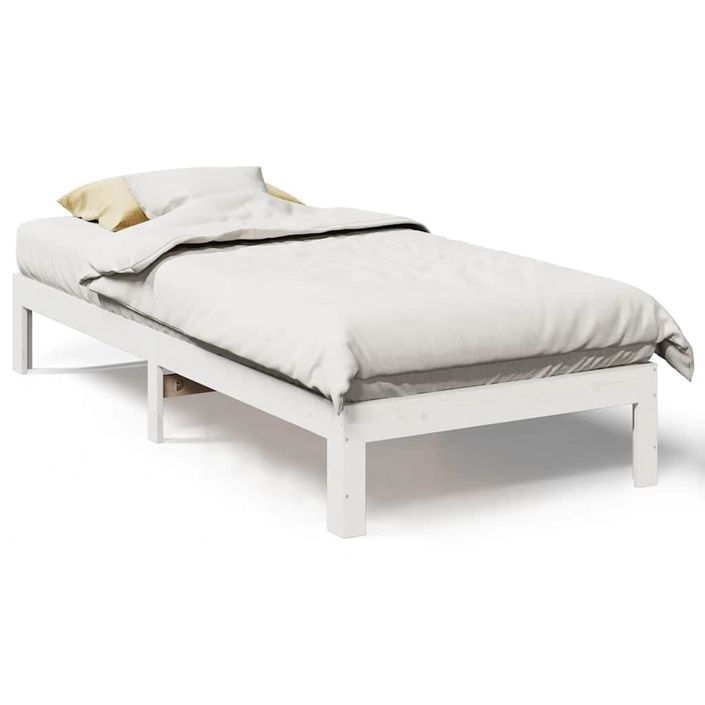 Cadre de lit sans matelas blanc 90x200 cm bois de pin massif - Photo n°2