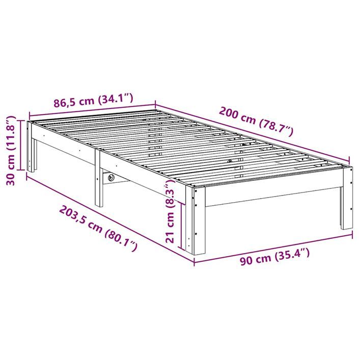 Cadre de lit sans matelas blanc 90x200 cm bois de pin massif - Photo n°10