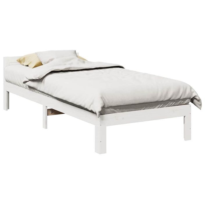 Cadre de lit sans matelas blanc 90x200 cm bois de pin massif - Photo n°1