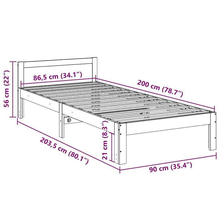 Cadre de lit sans matelas blanc 90x200 cm bois de pin massif - Photo n°10