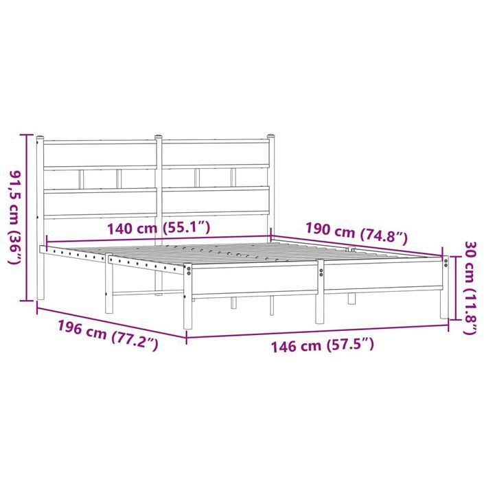 Cadre de lit sans matelas chêne marron 140x190 cm - Photo n°9