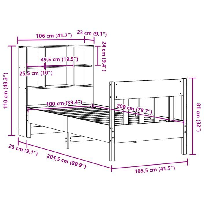 Cadre de lit sans matelas cire marron 100x200cm bois pin massif - Photo n°12