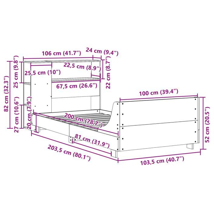 Cadre de lit sans matelas cire marron 100x200cm bois pin massif - Photo n°12