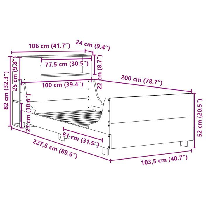 Cadre de lit sans matelas cire marron 100x200cm bois pin massif - Photo n°12