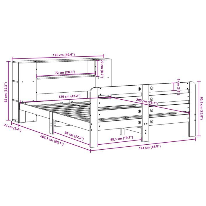 Cadre de lit sans matelas cire marron 120x200cm bois pin massif - Photo n°12