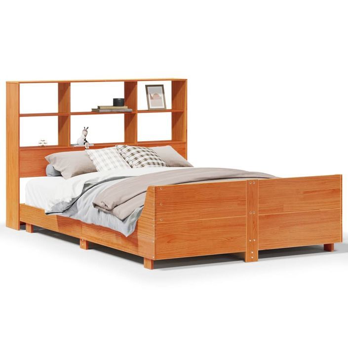 Cadre de lit sans matelas cire marron 135x190cm bois pin massif - Photo n°2