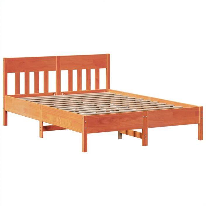 Cadre de lit sans matelas cire marron 140x190cm bois pin massif - Photo n°5