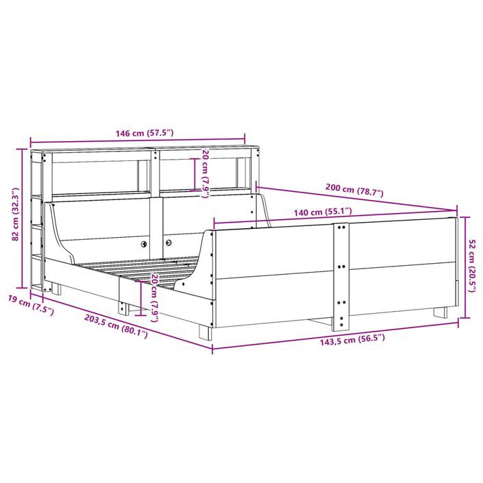 Cadre de lit sans matelas cire marron 140x200cm bois pin massif - Photo n°12