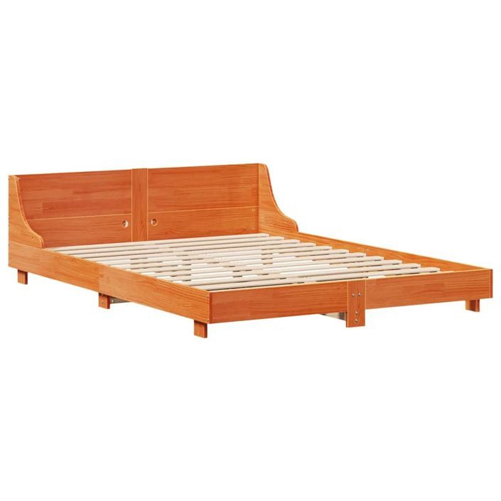 Cadre de lit sans matelas cire marron 150x200cm bois pin massif - Photo n°5