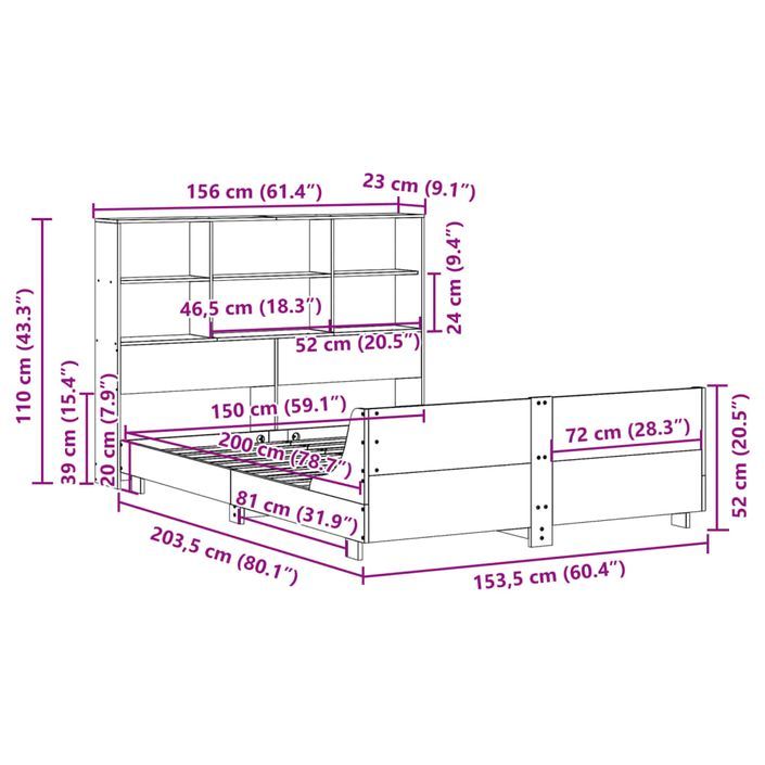 Cadre de lit sans matelas cire marron 150x200cm bois pin massif - Photo n°12