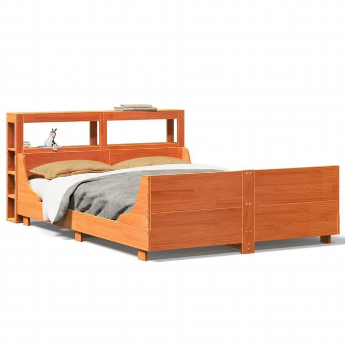 Cadre de lit sans matelas cire marron 160x200cm bois pin massif - Photo n°2