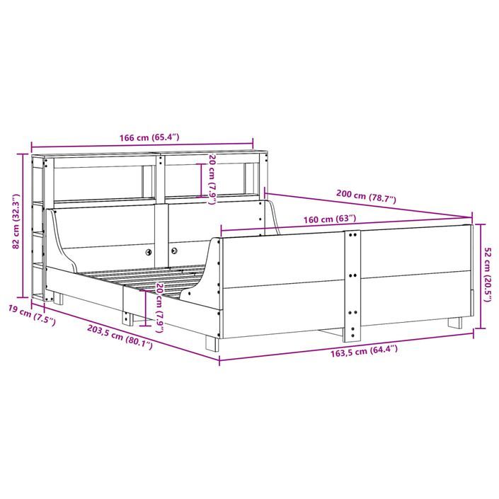 Cadre de lit sans matelas cire marron 160x200cm bois pin massif - Photo n°12