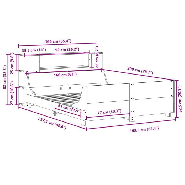 Cadre de lit sans matelas cire marron 160x200cm bois pin massif - Photo n°12