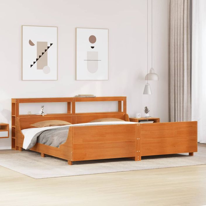 Cadre de lit sans matelas cire marron 180x200cm bois pin massif - Photo n°1