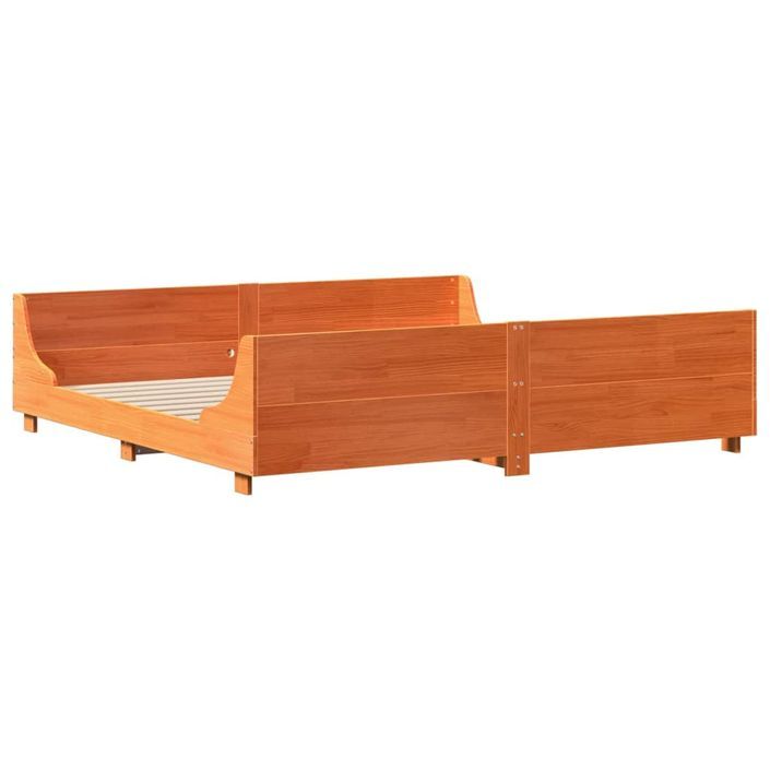 Cadre de lit sans matelas cire marron 200x200cm bois pin massif - Photo n°5